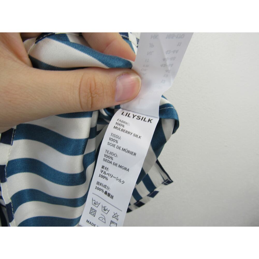 Lilysilk Large Amalfi Stripe Silk Shirt Blue White Pinstripes Silk Blouse Top - Picture 7 of 8
